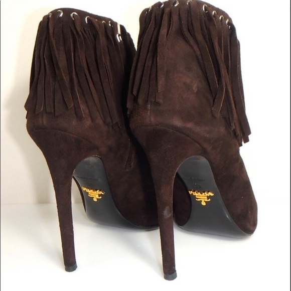 PRADA Dark Brown Fringe Booties Sz 39 - Picture 6 of 11